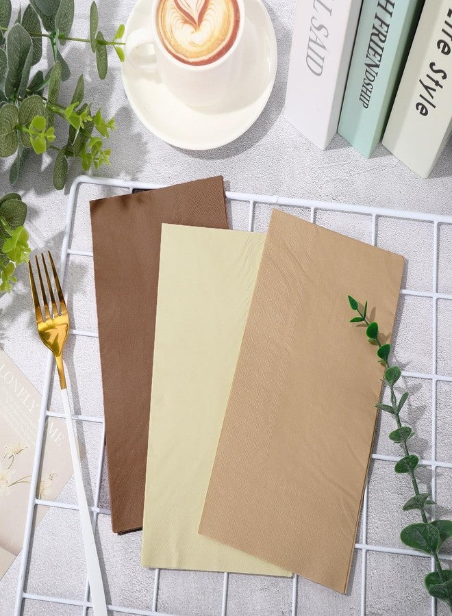 وولاين مجموعة مناديل ورقية بنية اللون من والين، 150 قطعة، بثلاثة ألوان، مناسبة للعشاء، مناديل ورقية يدوية، ثلاث طبقات، للاستخدام مرة واحدة، مثالية لفصل الخريف، وعيد الشكر، وحفلات المنزل، وتزيين الطاولات. - Image 3